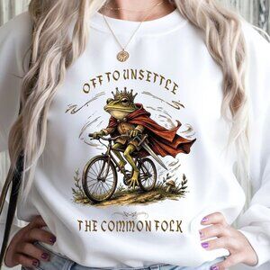 Off To Unsettle The Common Folk Frog Unisex Jumper -Funny Regal Crown Sword Top